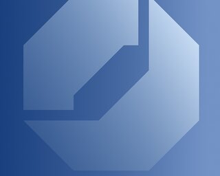 Das Bild zeigt ein stilisiertes, geometrisches Logo in verschiedenen Blautönen. Es hat eine moderne und minimalistische Form.