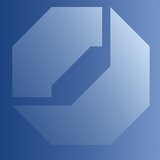 Das Bild zeigt ein stilisiertes, geometrisches Logo in verschiedenen Blautönen. Es hat eine moderne und minimalistische Form.