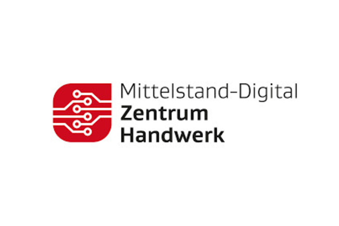 Das Bild zeigt das Logo des "Mittelstand-Digital Zentrum Handwerk" mit einem modernen, technologischen Design und einem Fokus auf kleine und mittlere Unternehmen.