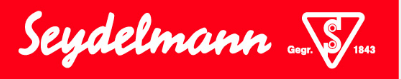 Das Bild zeigt das Logo der Firma Seydelmann in Weiß auf rotem Hintergrund. Gegründet im Jahr 1843, symbolisiert es Tradition und Qualität.