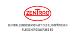 Das Bild zeigt das Logo der ZENTRAG, einer Genossenschaft des europäischen Fleischgewerbes. Es ist in Rot und zeigt den Namen.