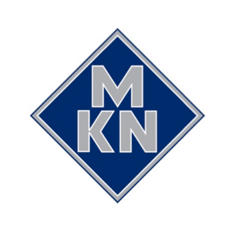 Das Bild zeigt ein stilisiertes Logo in Form eines Raute mit den Buchstaben "M", "K" und "N" in Blau und Grau.