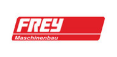 Das Bild zeigt das Logo der Firma "Frey Maschinenbau" in roter Schrift auf weißem Hintergrund.