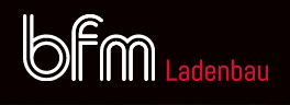 Das Bild zeigt ein Logo der Firma bfm, die sich auf Ladenbau spezialisiert hat. Es ist schlicht und modern gestaltet.