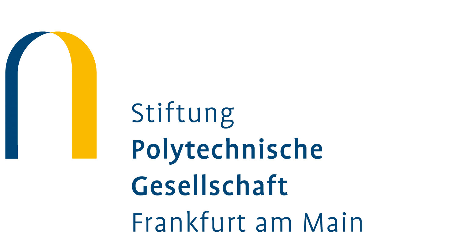 Das Bild zeigt das Logo der Stiftung Polytechnische Gesellschaft Frankfurt am Main, in Blau und Gelb gehalten, mit modernem Schriftzug.